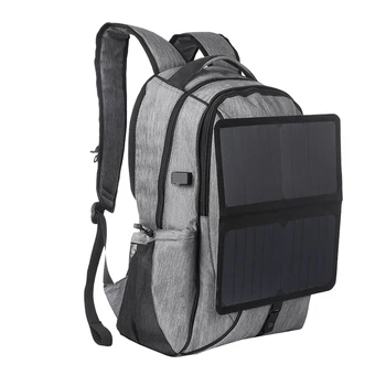 1 шт. USB Солнечный рюкзак, портативный рюкзак на солнечной батарее, водонепроницаемый Серый Для путешествий на открытом воздухе, Кемпинга, Пешего туризма, зарядки мобильного телефона