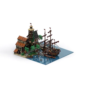 14400 шт. + высокая сложность MOC Port Sauvage: пиратский город с видом на улицу, строительные блоки, архитектурная модель, игрушки, кирпичи, подарок для взрослых