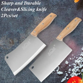 2 шт./компл., набор кухонных ножей из нержавеющей стали, Нож для разделки мяса, Нож для нарезки, Набор ножей шеф-повара