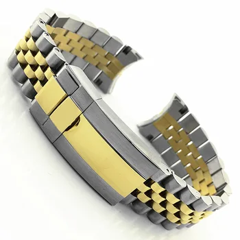 20 мм серебристый /золотой твердый ремешок с загнутым концом, с твердыми винтовыми звеньями, юбилейный ремешок для часов Rolex