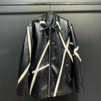 2023 Демисезонная куртка из искусственной кожи, свободная, в стиле пэчворк, хит продаж, пальто из искусственной кожи, куртка для мужчин и женщин Y4145