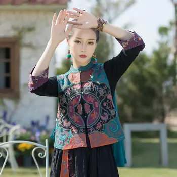 2023 китайский новый национальный стиль, женский жаккардовый жилет с вышивкой, двойная одежда, без рукавов, воротник-стойка, ретро китайский жилет s173