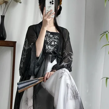 2023 Летнее Элегантное черное кружевное платье Hanfu с принтом бамбука, традиционный китайский женский костюм принцессы династии Сун для косплея