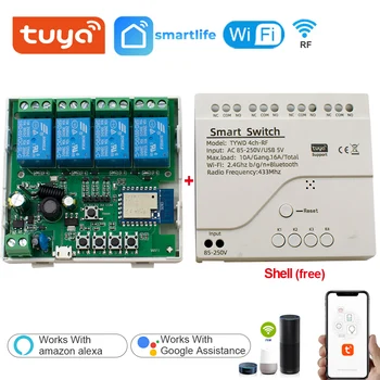 4-Канальное приложение Tuya Wifi Беспроводной Модуль DIY Smart Switch 433 Пульт дистанционного управления Умный дом Гараж Универсальное дистанционное реле Alexa Google Home