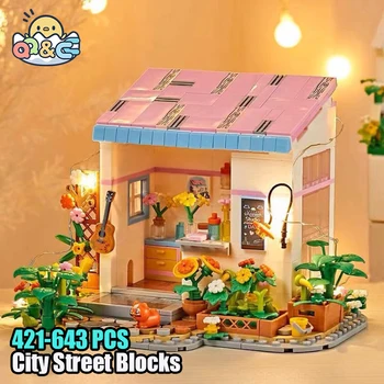 421-643 ШТ, Городская уличная сцена, Летний Ресторан, кофейня, строительные блоки, Сказочный город, кирпичи, детские игрушки для детского подарка