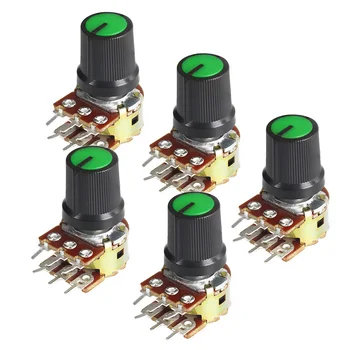 5 Комплектов Линейных Потенциометров WH148 15 мм 6-контактный Комплект потенциометрических резисторов 1K 2K 5K 10K 20K 50K 100K 250K 1 М с зеленой крышкой AG3