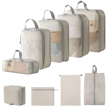 9 шт., дорожная сумка для хранения, Сжимаемые упаковочные кубики, Складной дорожный Чемодан, нейлоновый Портативный С сумочкой, органайзер для багажа
