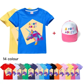 A для детей Adley, милые футболки с мультяшным принтом и кепка, 2 шт./компл., летние футболки для мальчиков и девочек, топы, Детская одежда от 2 до 16 лет