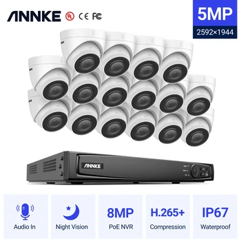 ANNKE 16-Канальная Система видеонаблюдения FHD 5MP POE H.265 + 8-мегапиксельный видеорегистратор С 16X5-Мегапиксельными Всепогодными POE-камерами Видеонаблюдения С Аудиозаписью