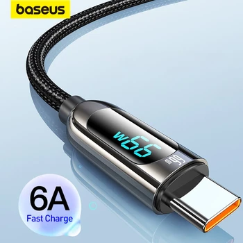 Baseus 66 Вт USB Кабель 6A Быстрая Зарядка Зарядное Устройство Провод Шнур Для Huawei P40 LED Data USB C Телефонный Кабель Для Xiaomi Mi 10 Samsung S2