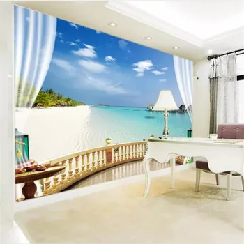 beibehang Пользовательские обои 3D стерео фотообои окно с видом на море гостиная фоновые картины 3d обои Papel de parede