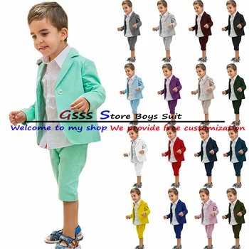 Boy Suit Summer Casual 2 Piece Solid Color Blazer Shorts Set Wedding Groom Tuxedo Child Jacket комплекты для маленьких мальчиков
