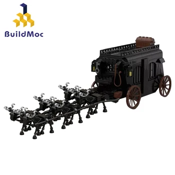 BuildMoc Средневековый тюремный фургон, скелет, карета-призрак, Набор строительных блоков, кирпичи для автомобиля на Хэллоуин, игрушки для детей, подарки