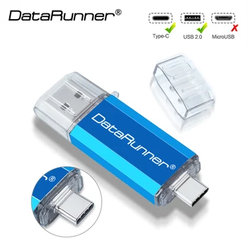 DataRunner Type C USB 2,0 Флэш-накопитель Металлический Флеш-накопитель 128 ГБ 64 ГБ 32 ГБ 16 ГБ 8 ГБ 2 В 1 Флешка USB 2,0 Memory Stick