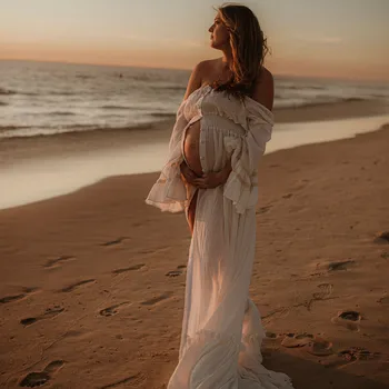Don & Judy Богемные Платья для беременных с открытыми плечами и расклешенными рукавами с разрезом спереди для фотосессии, Пляжной вечеринки, Вечернее платье Макси, Халат