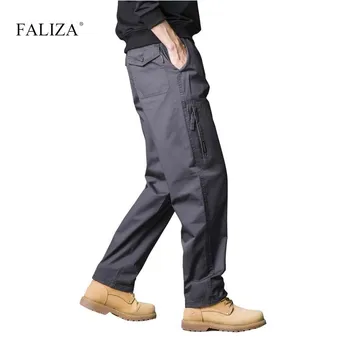 FALIZA, Новые Свободные Повседневные мужские брюки-карго с несколькими карманами, военные хлопчатобумажные брюки, Весна-Осень, прямые тактические рабочие брюки PAN32