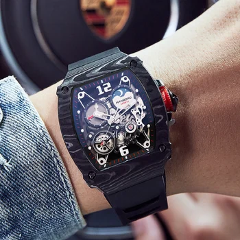 Hanboro Лучшие бренды, роскошные мужские часы, Автоматические мужские часы для мужчин, механический скелет, светящиеся деловые часы relogio masculino