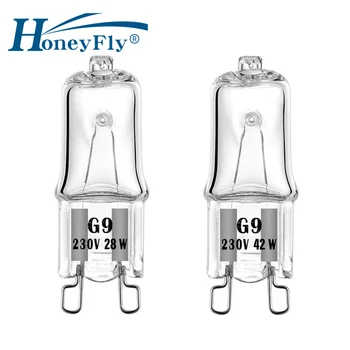 HoneyFly 10шт G9, Галогенная лампа с регулируемой Яркостью 220 В 42 Вт 28 Вт + C Капсула, Прозрачный Кристалл, Энергия C, Галогенная лампа Из Теплого Белого Кварцевого Стекла