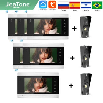 Jeatone Tuya smart 7 ‘беспроводные видеодомофоны для домашнего внутреннего монитора Обнаружение движения С дверным звонком От одного до нескольких системных блоков