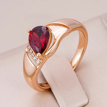 Kinel Новые кольца из розового золота 585 пробы для женщин, Тренд 2022, Нежный Дизайн, Красное кольцо с натуральным цирконием, Винтажные свадебные ювелирные украшения