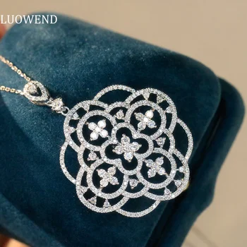 LUOWEND Ожерелье из цельного белого золота 18 карат с подвеской из настоящего бриллианта, ожерелье в романтическом богемном стиле, подходящее для женщин, вечеринки с высокой вовлеченностью