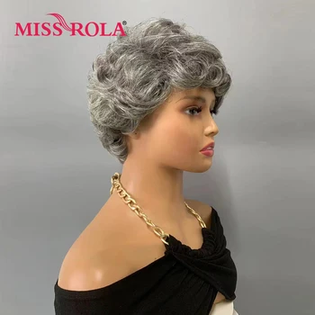 Miss Rola Волнистые Парики в стиле Пикси, 100% человеческие волосы, цельные машинным способом, серый и черный парик с челкой, бразильские волны Remy