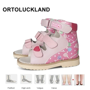 Ortoluckland/Детские Сандалии Принцессы; Летняя Ортопедическая Обувь для девочек; Детская Кожаная Розовая Обувь на плоской Подошве С Супинатором; Размер 2