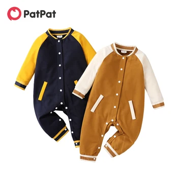 PatPat/ Комбинезон с цветными блоками для маленьких мальчиков, комбинезон с рукавами Реглан и застежкой, комбинезон с длинными рукавами для маленьких мальчиков, одежда