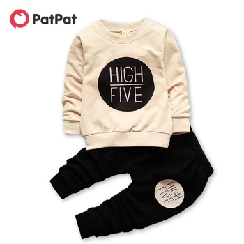 PatPat, комплект из 2 предметов для маленьких мальчиков и девочек, пуловер с буквенным принтом и черные брюки