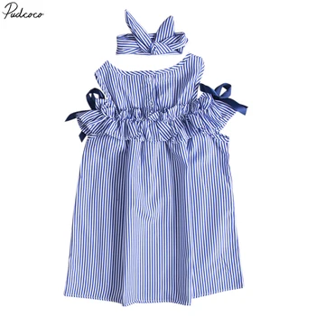 Pudcoco, одежда для маленьких девочек, мини-платье трапециевидной формы в полоску с открытыми плечами, от 1 до 6 лет Helen115