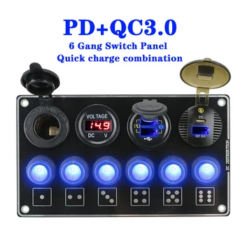 QC3.0 Быстрая Зарядка светодиодный дисплей напряжения Автомобильные Аксессуары для автомобиля RV Морской 12/24 В 6 Банд Автомобильный переключатель Панель PD USB
