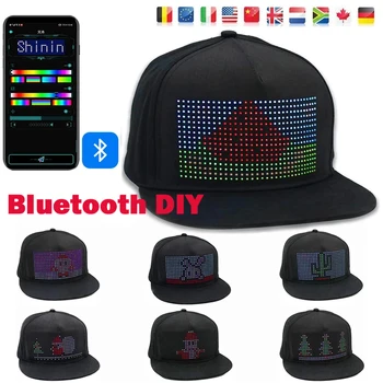 RGB Bluetooth Светодиодная Бейсболка в стиле хип-хоп Со Светящимся Прокручивающимся сообщением, Бейсболка с управлением приложением, Кепка на заказ на разных языках