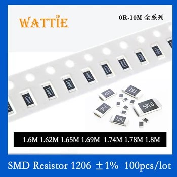SMD резистор 1206 1% 1,6 М 1,62 М 1,65 М 1,69 М 1,74 М 1,78 М 1,8 М 100 шт./лот микросхемные резисторы 1/4 Вт 3,2 мм * 1,6 мм