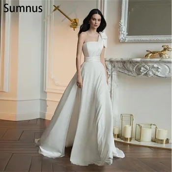 Sumnus Скромные свадебные платья без бретелек на одно плечо, Длинные платья трапециевидной формы с блестками и открытой спиной, Vestidos De Novia для женщин 2022