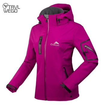 TRVLWEGO, женская флисовая куртка Softshell, Ветрозащитная куртка для пеших прогулок, бега, треккинга, кемпинга, пальто с капюшоном для занятий спортом на открытом воздухе