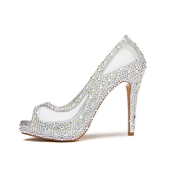 UVRCOS, туфли на платформе и высоком каблуке с открытым носком, женские модные вечерние свадебные каблуки, украшенные кристаллами, Сетчатые каблуки 35-41