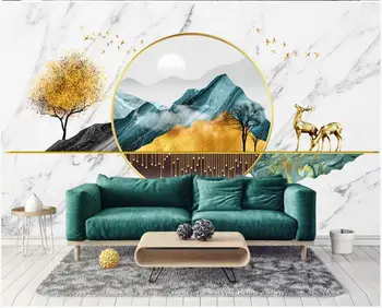 WDBH 3d фотообои на заказ, фреска в китайском стиле, абстракция, золотая гора, лося, декор для гостиной, обои для стен 3 d