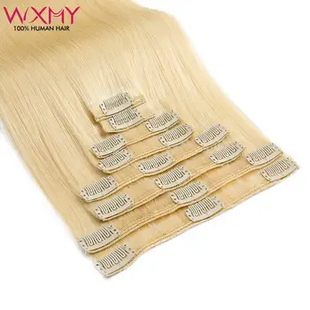 WXMY Clip Ins Для Наращивания Человеческих Волос 8 шт. Прямые волосы с 18 бесшовными зажимами для наращивания волос на всю голову.