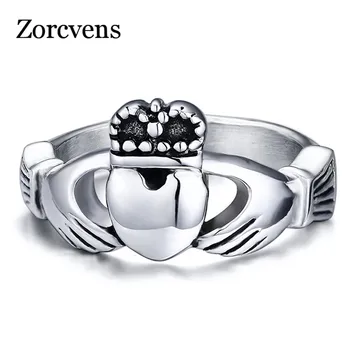 ZORCVENS Винтажное стальное кольцо claddagh в стиле ретро с короной в виде сердца, обручальные кольца для женщин, ювелирные изделия бренда friendship love