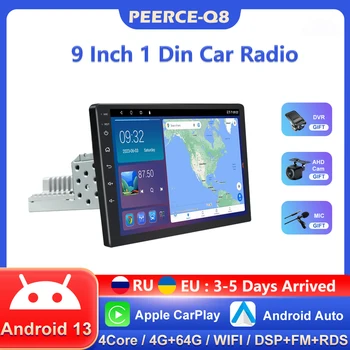Автомагнитола Android 13 9 Дюймов 1 Din CarPlay для универсального автомобиля с регулируемым экраном GPS Автомобильный Стереонавигационный плеер Без DVD