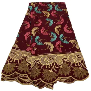 Африканская Швейцарская Кружевная ткань с вышивкой стразами, Хлопок, 5 Ярдов, Платье Asoebi, Вечернее Платье