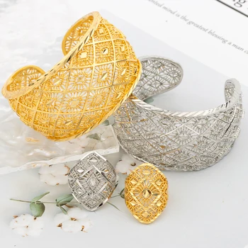 Африканский Новый браслет золотого цвета с кольцом для женщин, браслет-манжета из Дубая, Нигерийские Женские Роскошные Эфиопские свадебные украшения для Помолвки