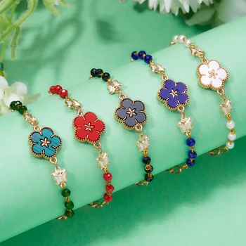 Браслет-бабочка в Корейском стиле с милым цветком Для женщин, разноцветные хрустальные бусины, Металлическая цепочка, браслет, Свадебные Рождественские украшения