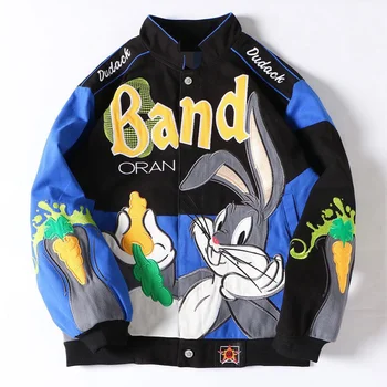 Весенне-Осенняя бейсбольная тонкая куртка с вышивкой кролика, Мужская И Женская Свободная куртка-бомбер, Уличная Верхняя одежда с длинным рукавом