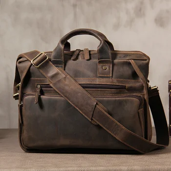 Винтажный портфель из натуральной кожи Для мужчин, сумки ручной работы, 14-дюймовый Компьютер 2023, Популярная Дизайнерская сумка через плечо
