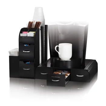 Выдвижной ящик для кофейных стручков из 2 предметов и органайзер для приправ, черный силиконовый подстаканник, аксессуары