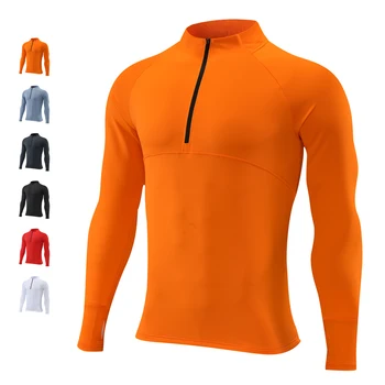 Высококачественная быстросохнущая Мужская спортивная футболка Спортивная одежда с длинным рукавом Для бега, Одежда для спортзала, Компрессионная рубашка для фитнеса, пуловер на молнии