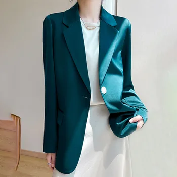 Высококачественные Текстурированные женские куртки-блейзеры 2023, новый однотонный женский костюм с длинным рукавом на одной пуговице, Тонкое Женское пальто