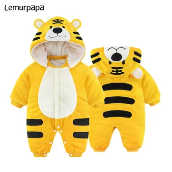 Детская одежда, ползунки для новорожденных, зимние утепленные детские хлопковые комбинезоны Мультяшный карнавальный костюм тигра для новорожденных, мягкий костюм для маленьких мальчиков и девочек