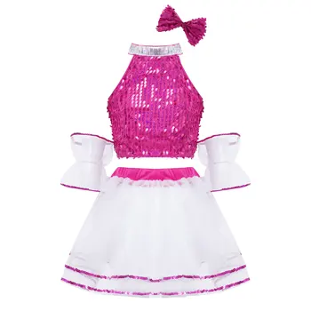 Детский Танцевальный костюм Болельщицы для девочек, Укороченный топ с пайетками и юбкой-пачкой, комплект танцевальной одежды для детей в стиле хип-хоп, Джаз, сценическое представление